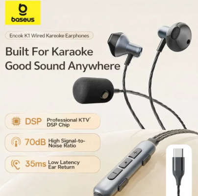 Baseus Encok K1 USB-C Wired Earphones with Microphone – White