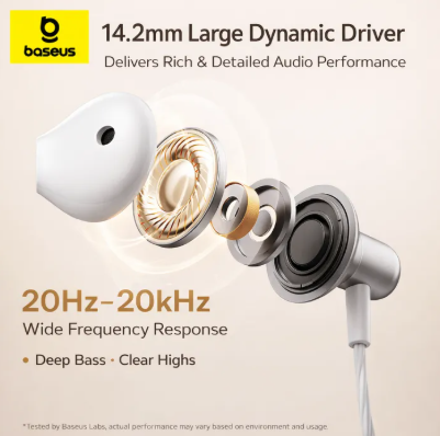 Baseus Encok K1 USB-C Wired Earphones with Microphone – White