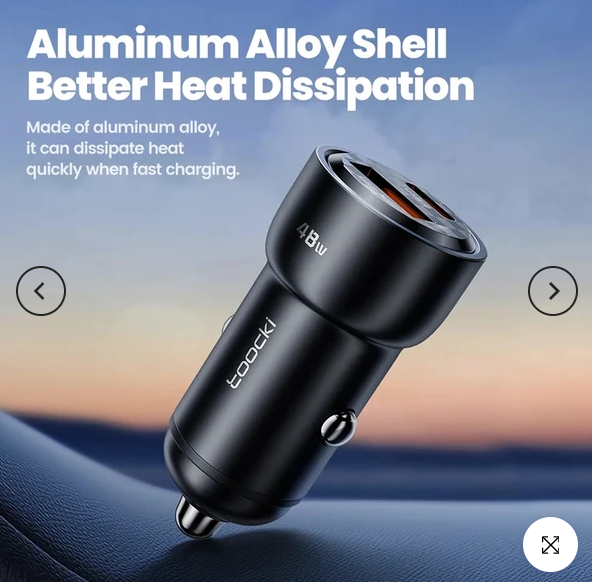 Toocki 48W Dual-Port USB-C PD & USB-A QC 3.0 Fast Car Charger – Black