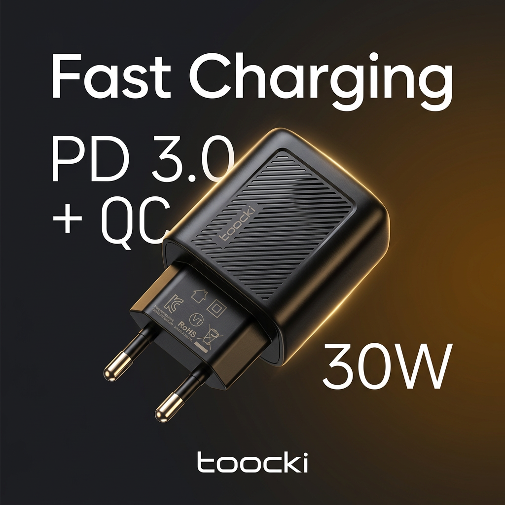 Toocki 30W GaN Dual-Port Fast Charger – PD 3.0 + QC 3.0 | EU Plug