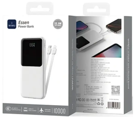 WIWU Essen Wi-P081 10000mAh 22.5W Power Bank with Built-in Cables