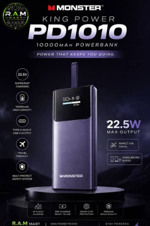 Monster King Power PD1010 10000mAh 22.5W Fast Charging Power Bank