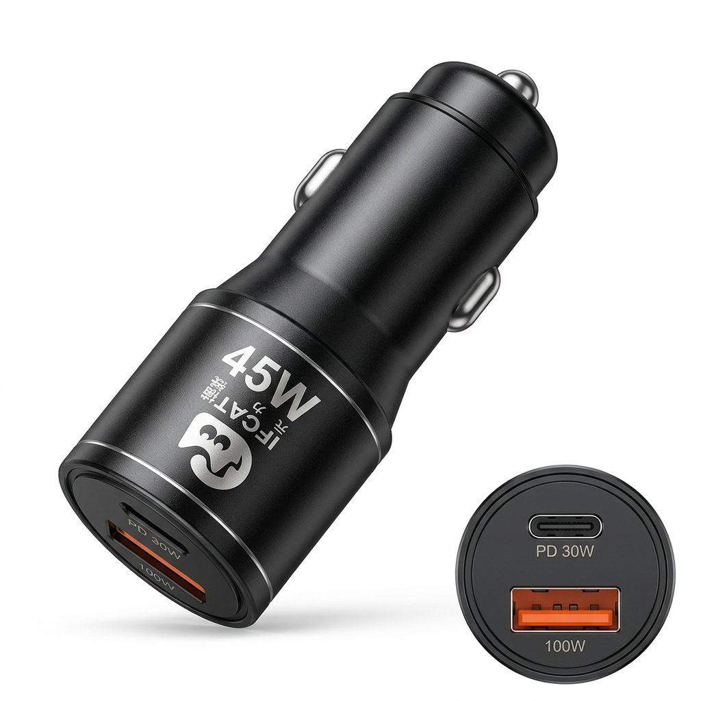 IFCAT 100W Dual-Port USB-C & USB-A Car Charger – Black