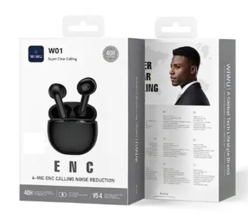 WIWU W01 ENC True Wireless Bluetooth Earbuds – Black | Up to 40H