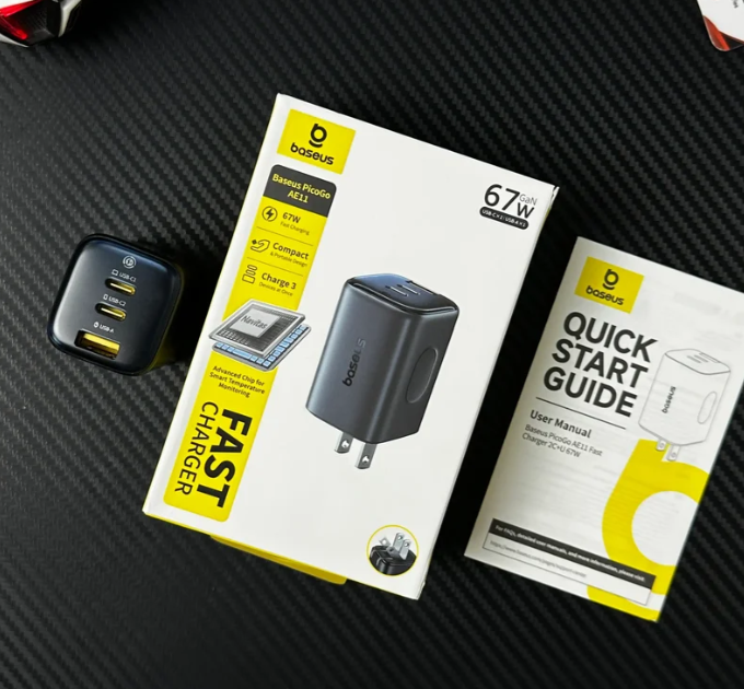 Baseus PicoGo AE11 67W GaN Fast Charger 2C+U — Dual USB-C + USB-A