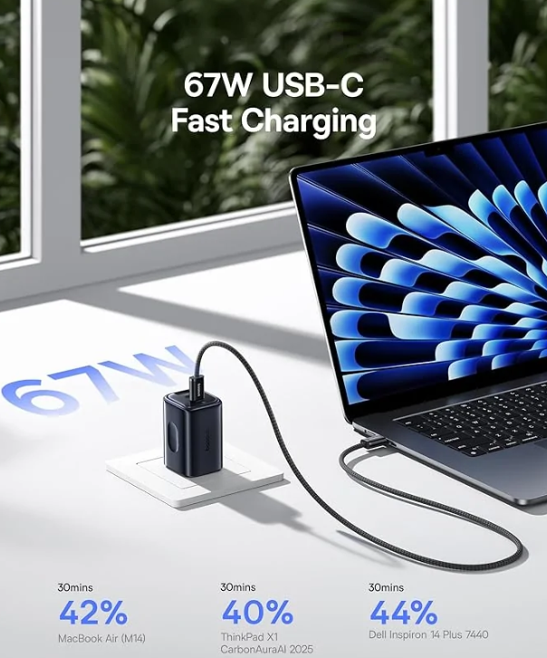 Baseus PicoGo AE11 67W GaN Fast Charger 2C+U — Dual USB-C + USB-A